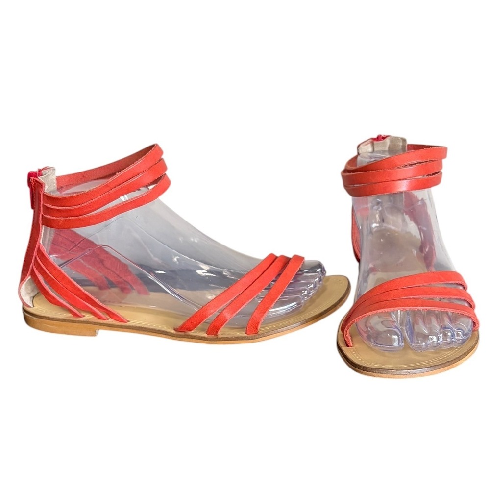 Sundance Women's Orange Leather Ankle Strap Gladiator‎ Sandals Size 7.5-8